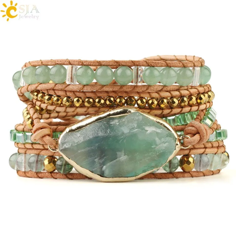 Natural Stone Bracelet Pink Quartz Leather Wrap