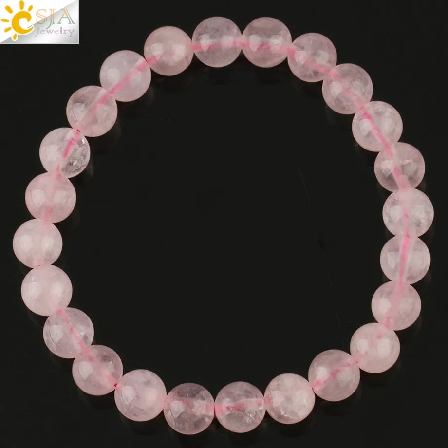 Natural Stone Elastic Bracelet Pink Quartz White