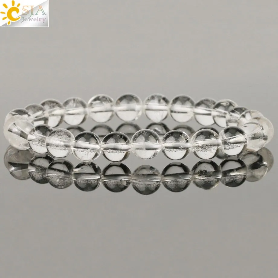 Natural Stone Elastic Bracelet Pink Quartz White