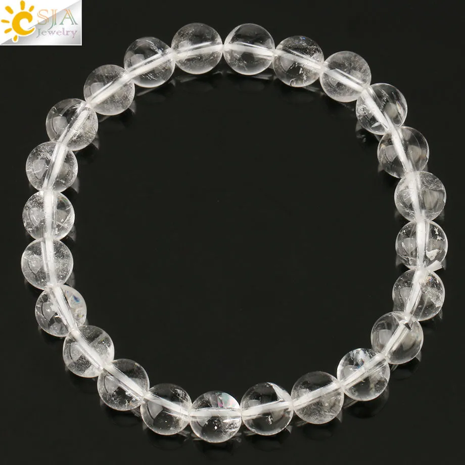 Natural Stone Elastic Bracelet Pink Quartz White