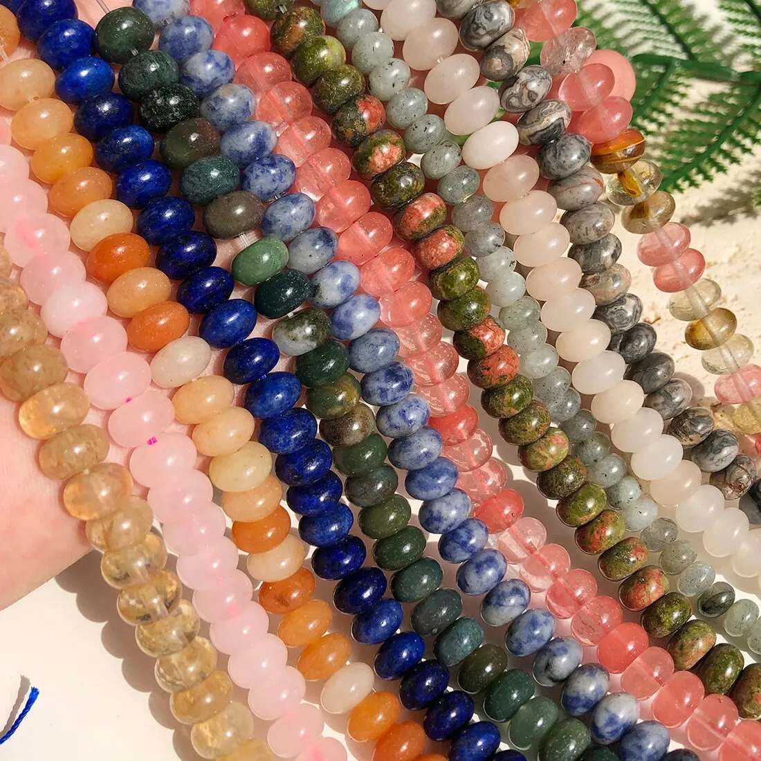 Natural Stone Flat Beads Rose Quartzs Jades Crystal Rondelle