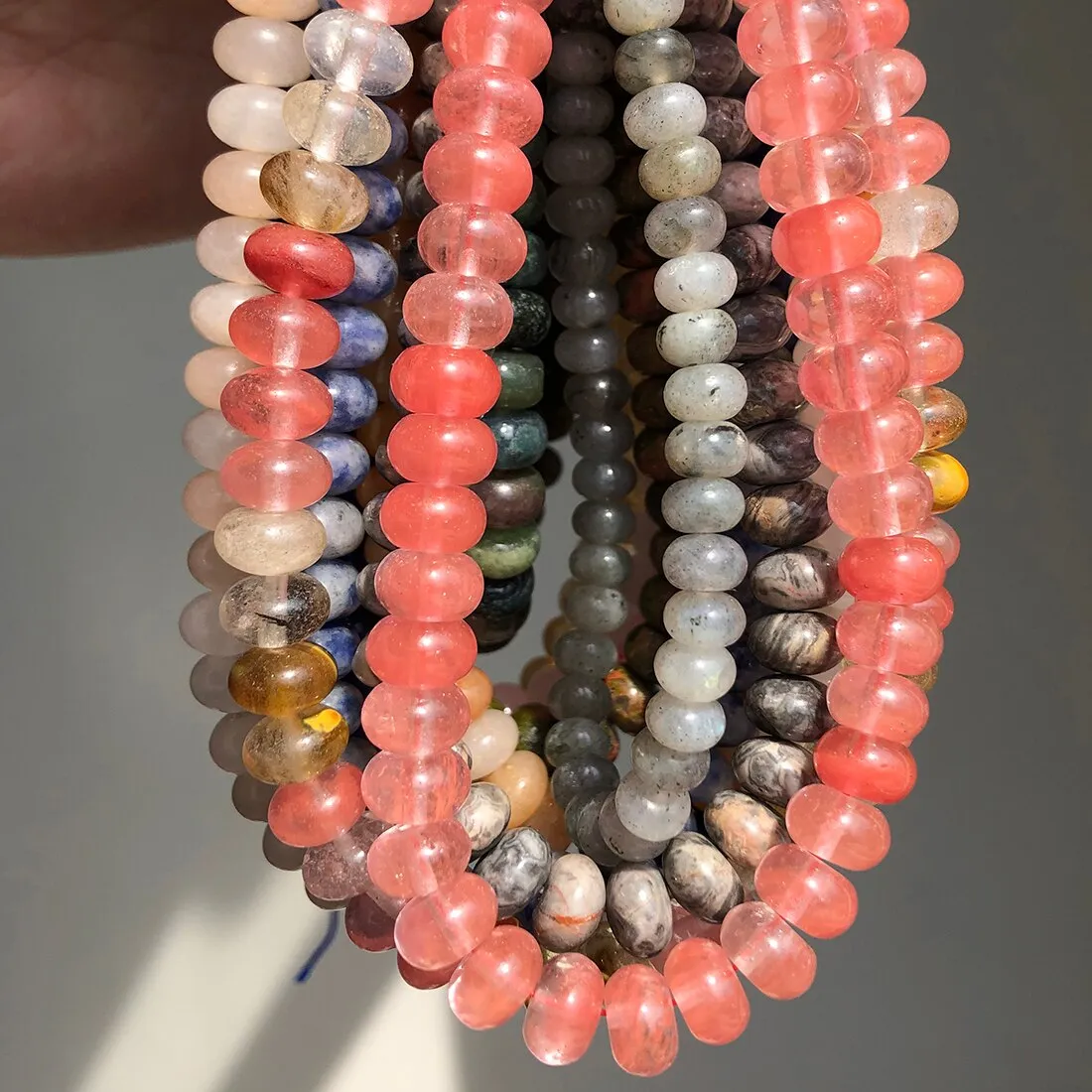 Natural Stone Flat Beads Rose Quartzs Jades Crystal Rondelle