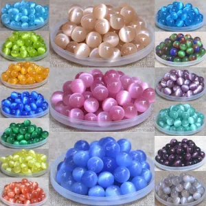 Natural Stone Pink White Moonstone Cat Eye Beads For Jewelry Making Smooth Loose Spacer Beads Opal Diy Charm Bracelets Necklace