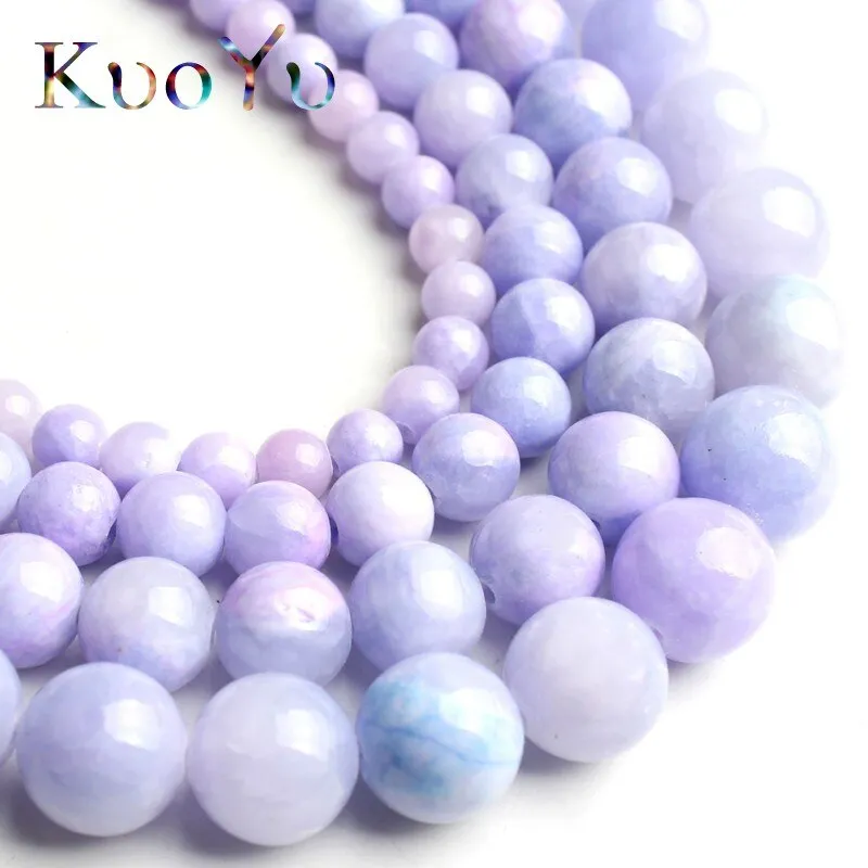 Natural Stone Purple Jades Beads Round Loose