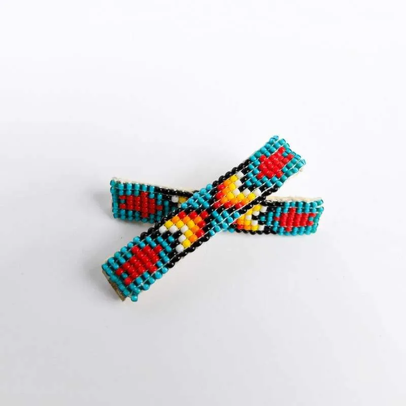 Navajo Beaded Hair Clip Set in Aqua with Red Arrows