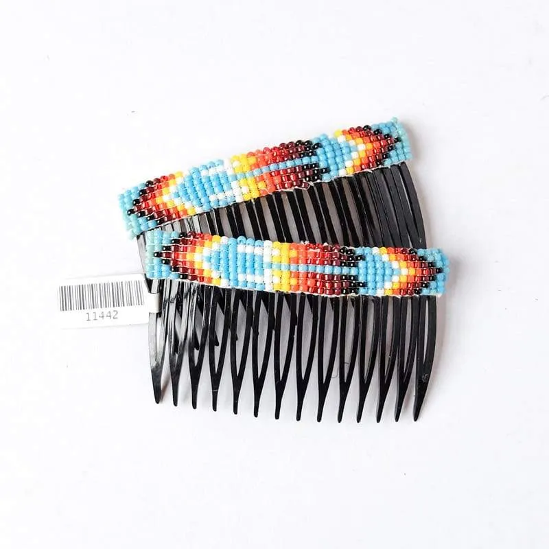 Navajo Beaded Hair Comb Set in Turquoise with Arrow Motif
