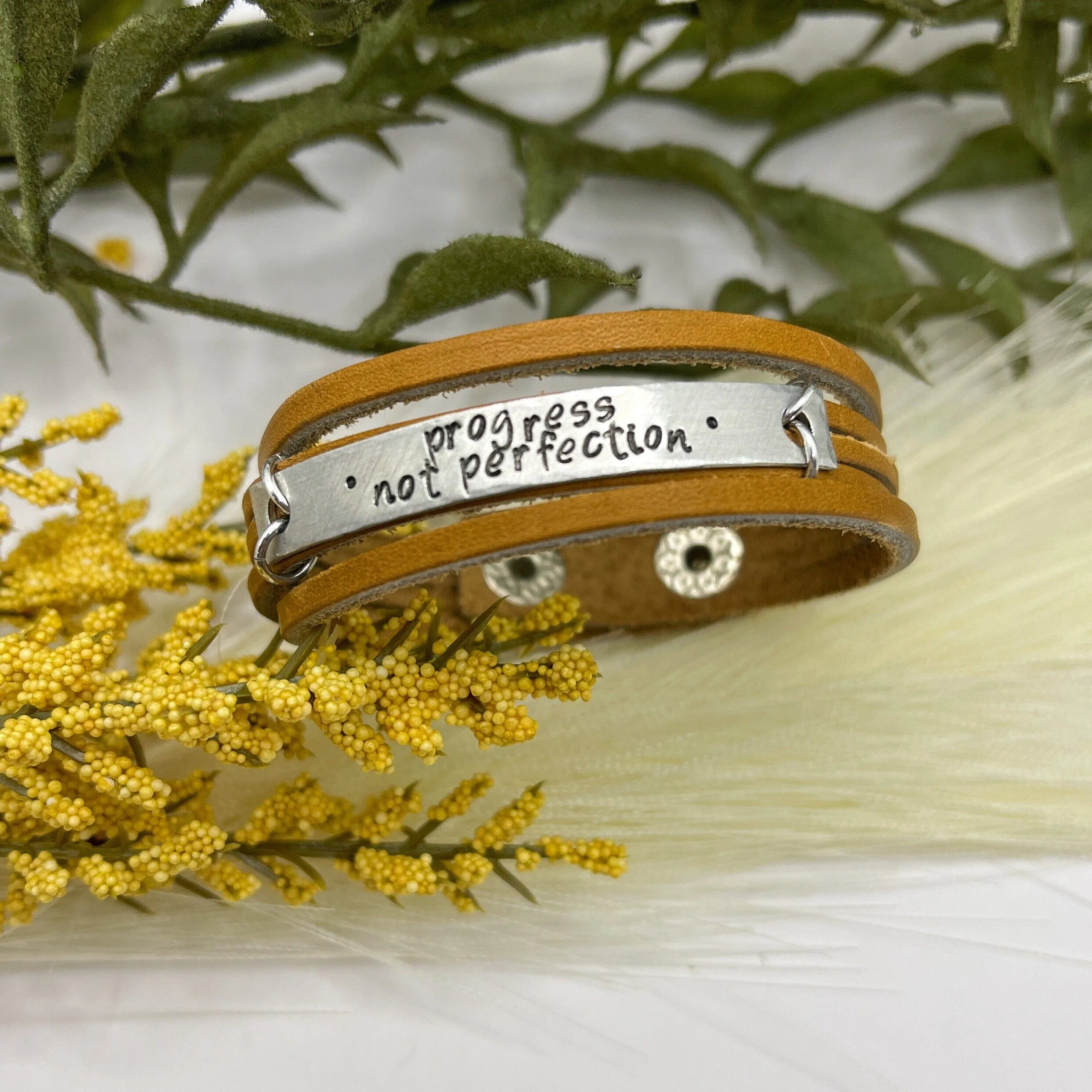 New! Camel Brown MiNi Wrap | 10 Phrases | Leather Bracelet | Women Teens | Adjustable