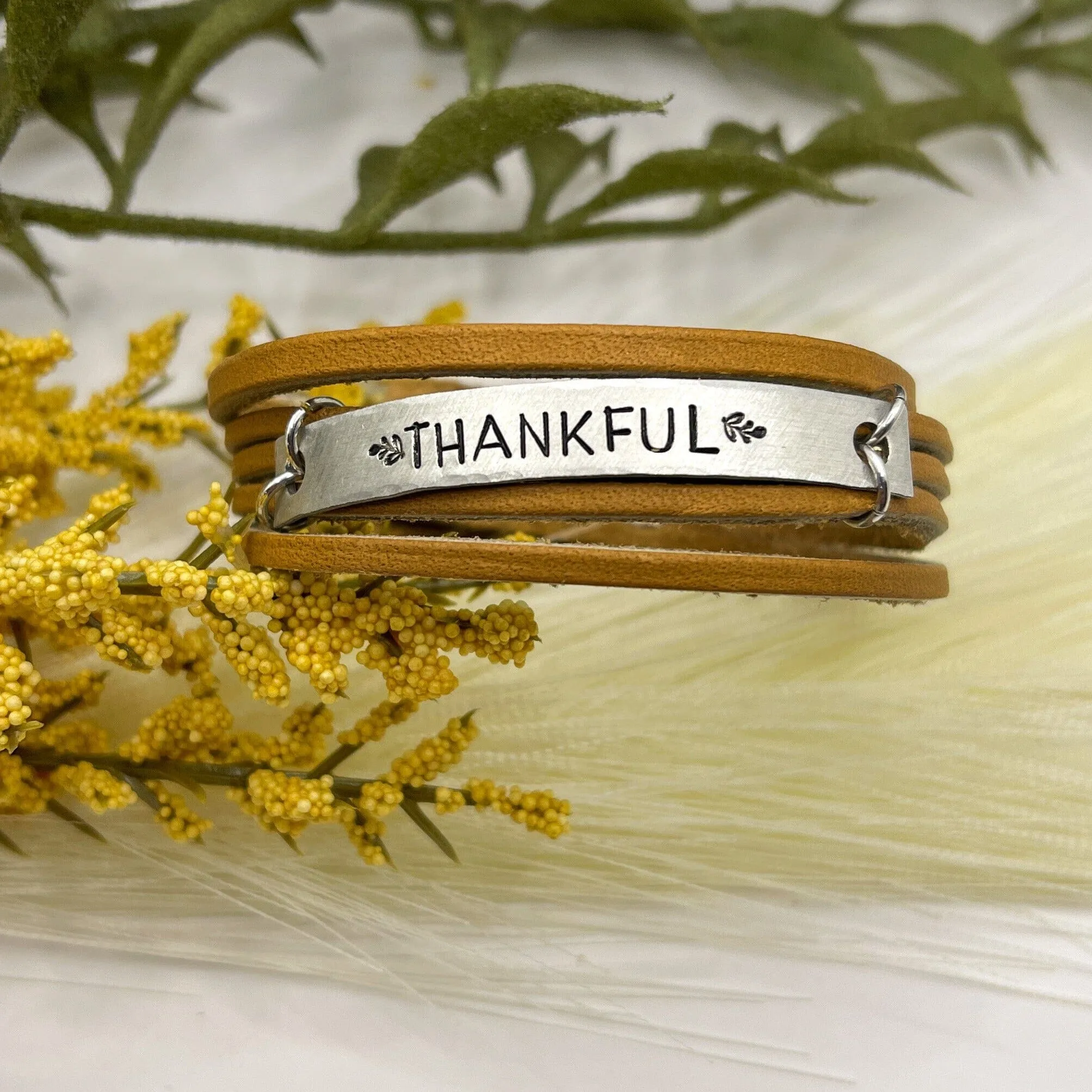 New! Camel Brown MiNi Wrap | 10 Phrases | Leather Bracelet | Women Teens | Adjustable