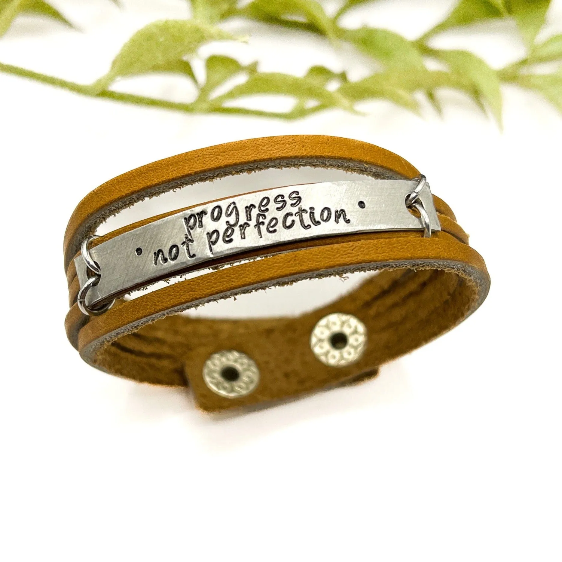 New! Camel Brown MiNi Wrap | 10 Phrases | Leather Bracelet | Women Teens | Adjustable