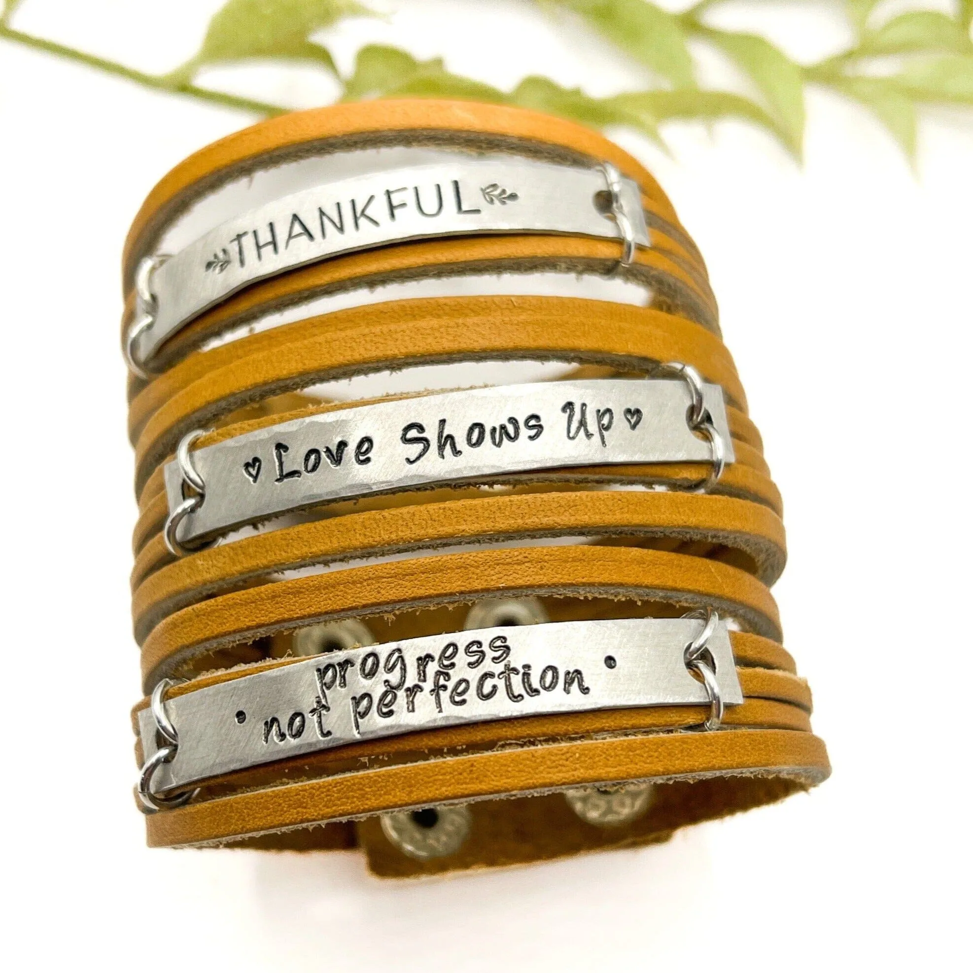New! Camel Brown MiNi Wrap | 10 Phrases | Leather Bracelet | Women Teens | Adjustable