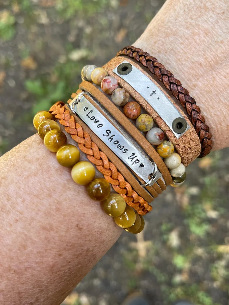 New! Camel Brown MiNi Wrap | 10 Phrases | Leather Bracelet | Women Teens | Adjustable
