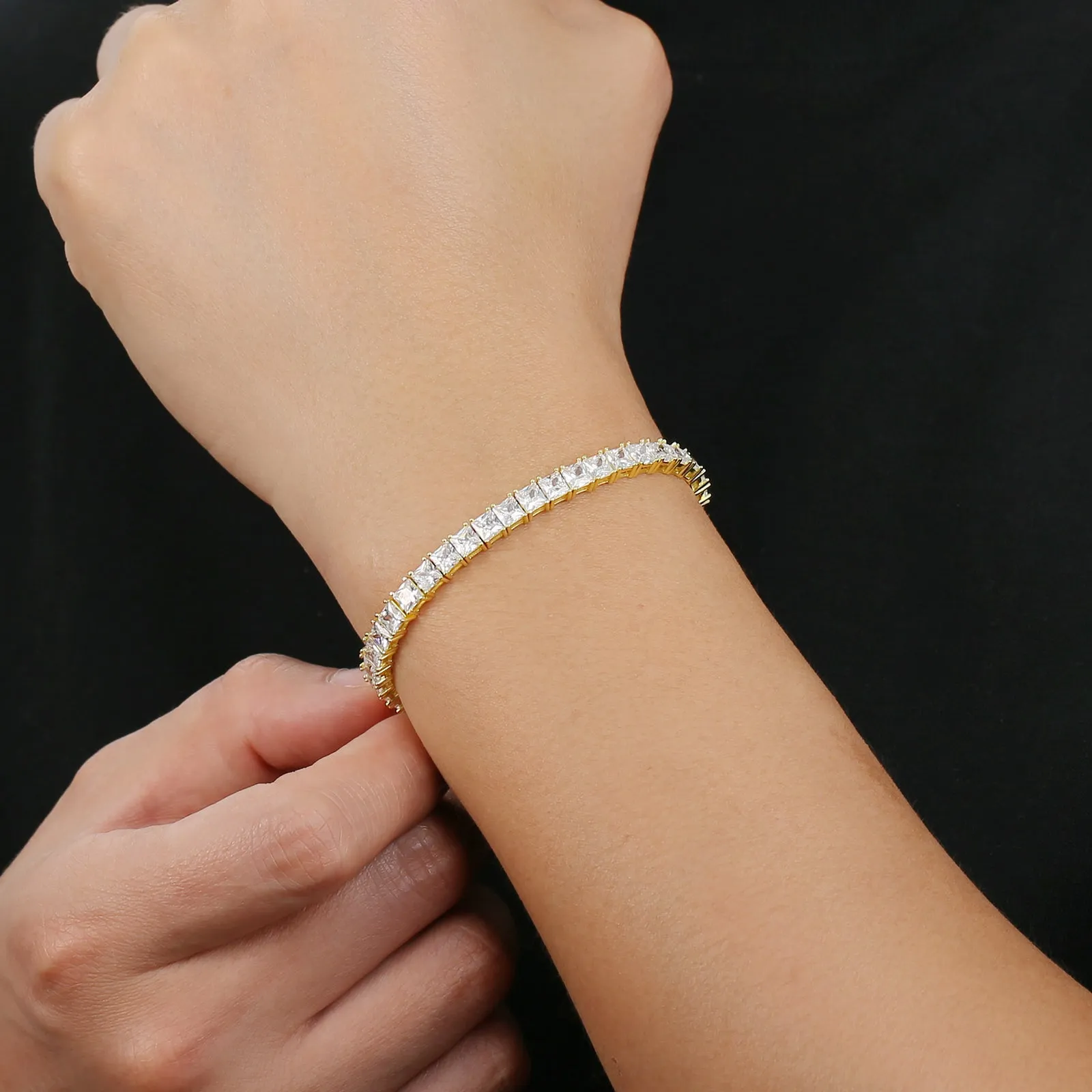 【NEW】4mm S925 Princess Cut Square Tennis Bracelet