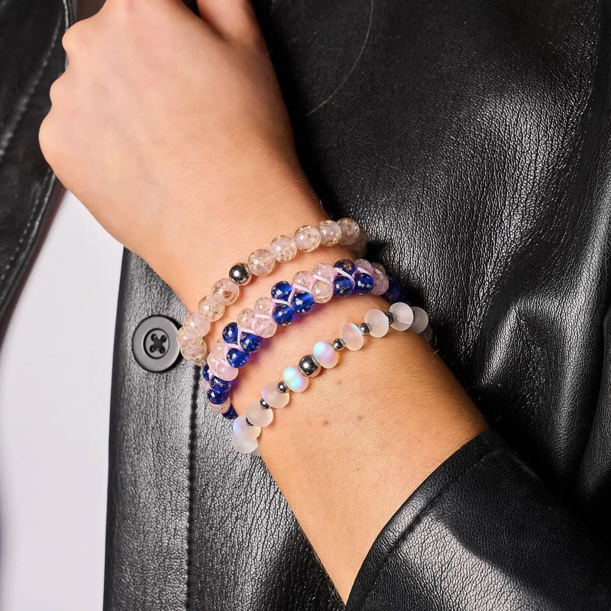 Oasis | Pink Succulent x Sapphire | Double Firefly Glass Bracelet