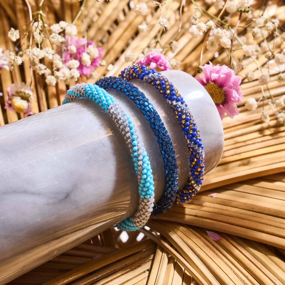 Ocean Pewter | Himalayan Glass Bead Bracelet