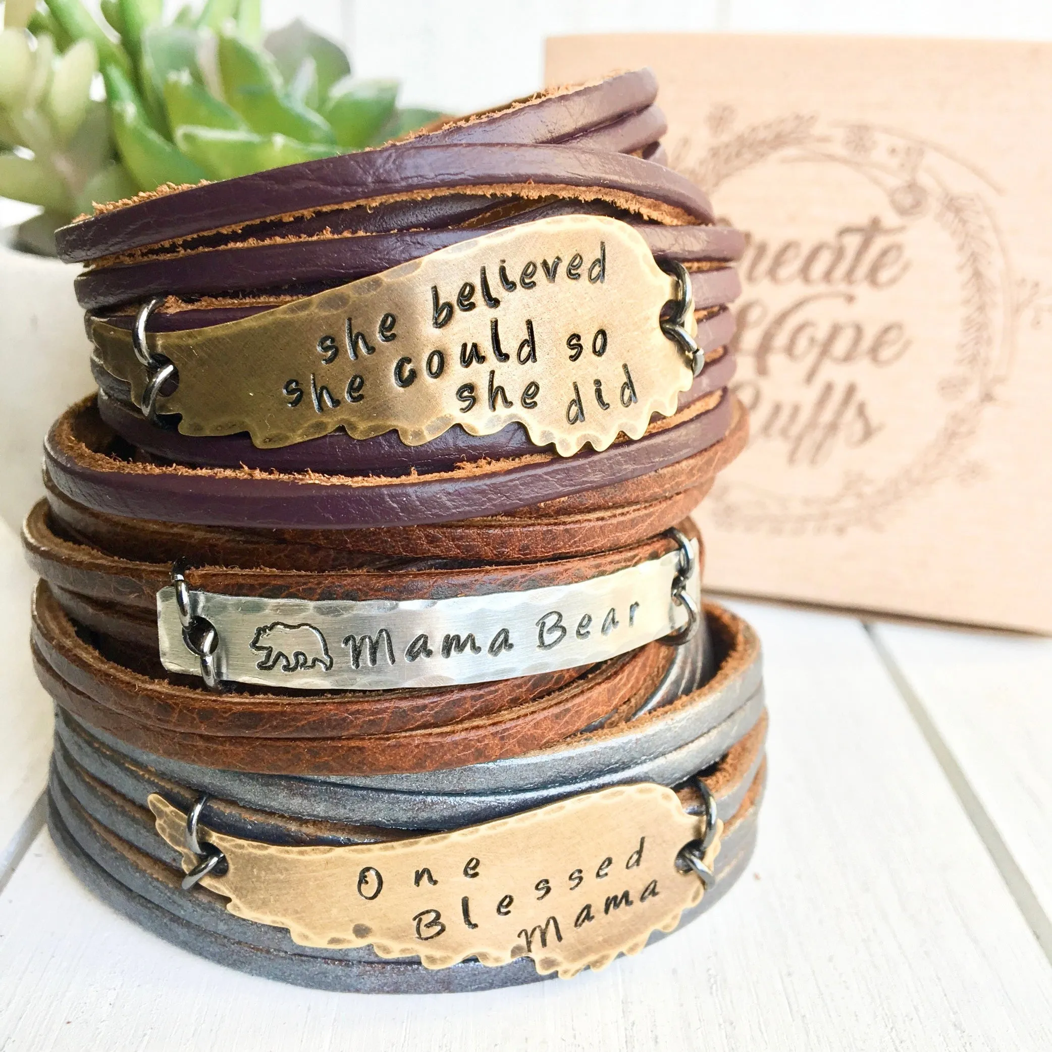 ONE BLESSED MAMA Pewter Leather & Angel Wing Double Wrap Bracelet | Adjustable