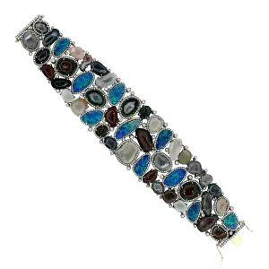 Opal Doublet Uneven Geode Micro Pave Diamond In Gold Silver Designer Bracelet