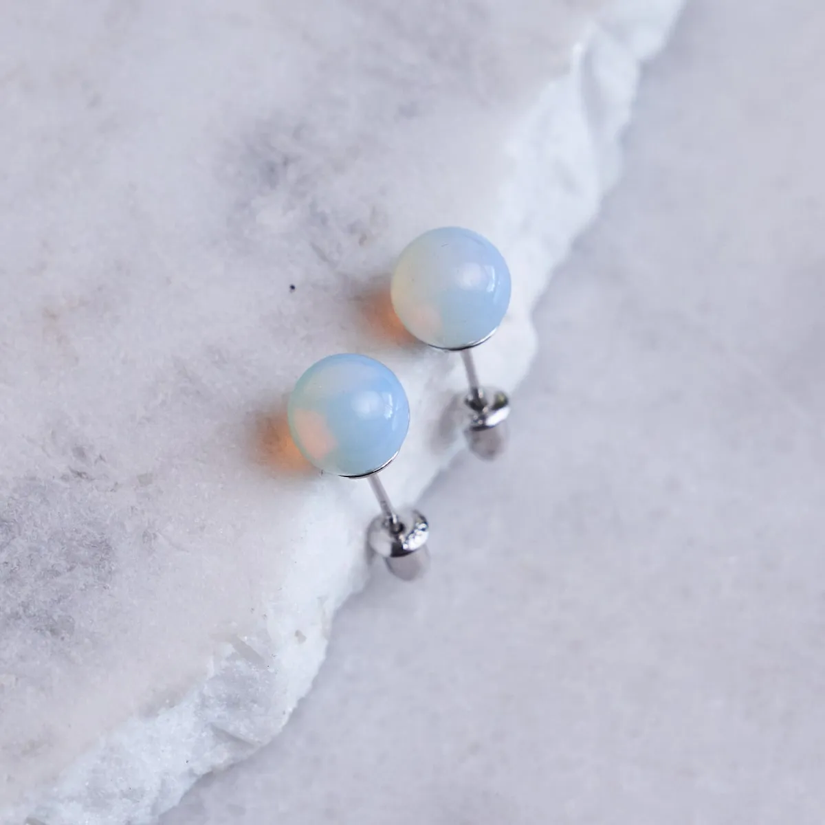 Opal Moonstone | .925 Sterling Silver | Gemstone Stud Earrings