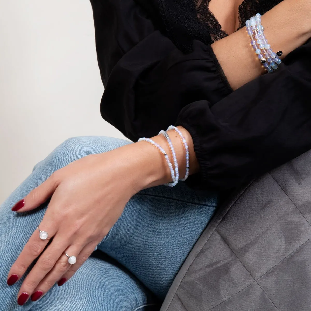 Opal Moonstone | .925 Sterling Silver | Healing Gemstone Bead Bracelet