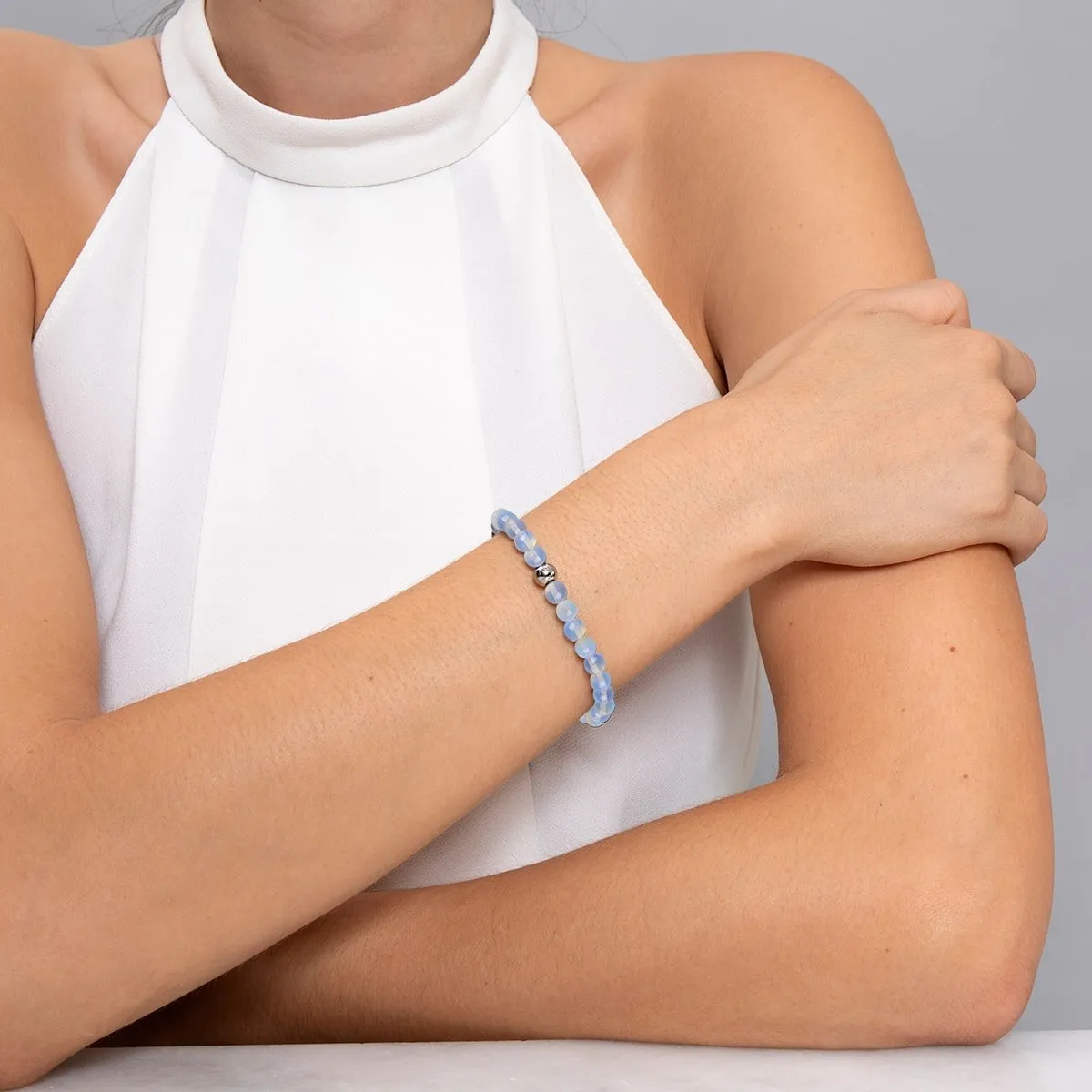 Opal Moonstone | .925 Sterling Silver | Healing Gemstone Bead Bracelet