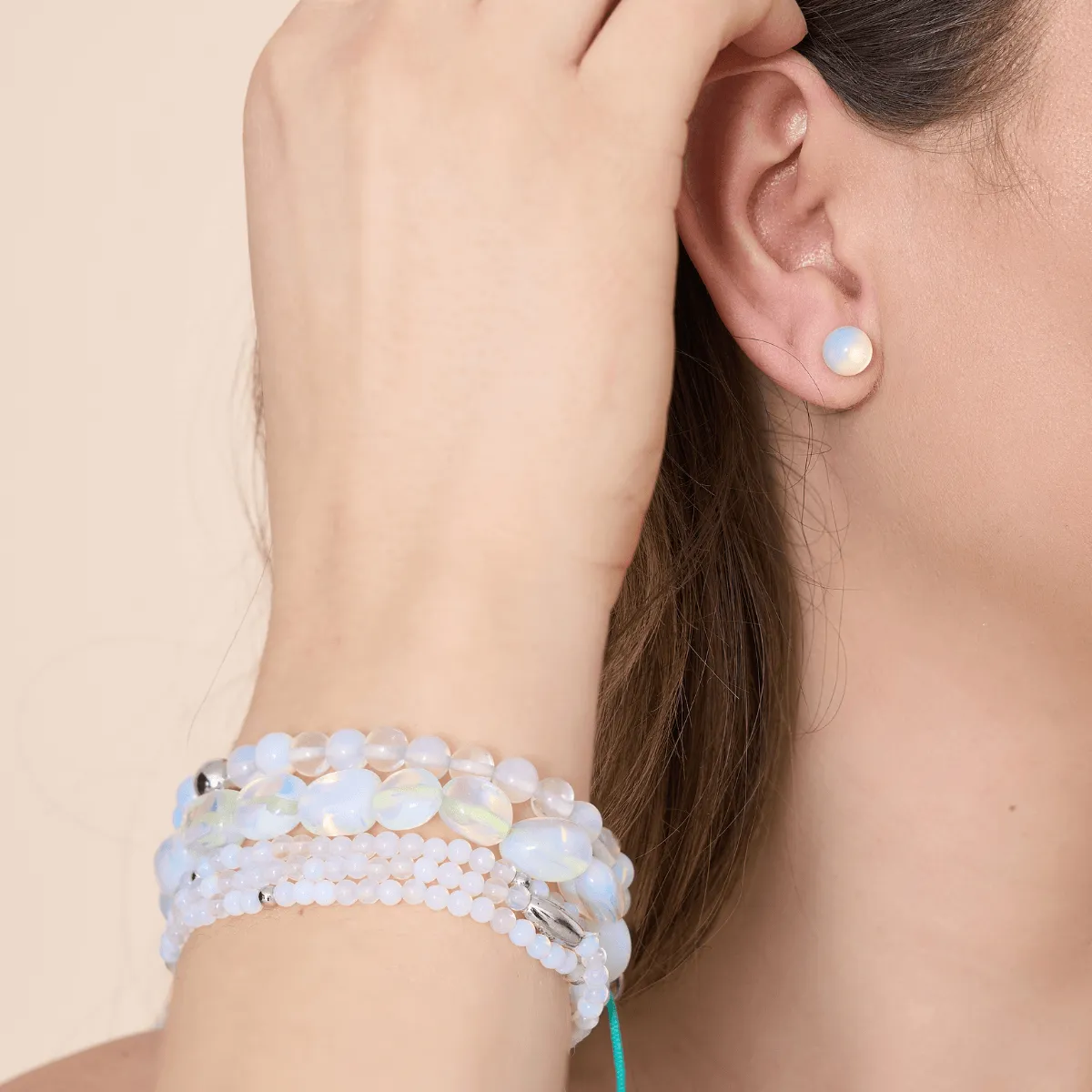 Opal Moonstone | .925 Sterling Silver | Healing Gemstone Bead Bracelet
