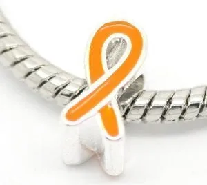 Orange Ribbon Awareness European Bead Compatible for Most European Snake Chain Bracelet