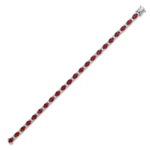 Orange Sapphire Oval Stone & Diamond Tennis Bracelet