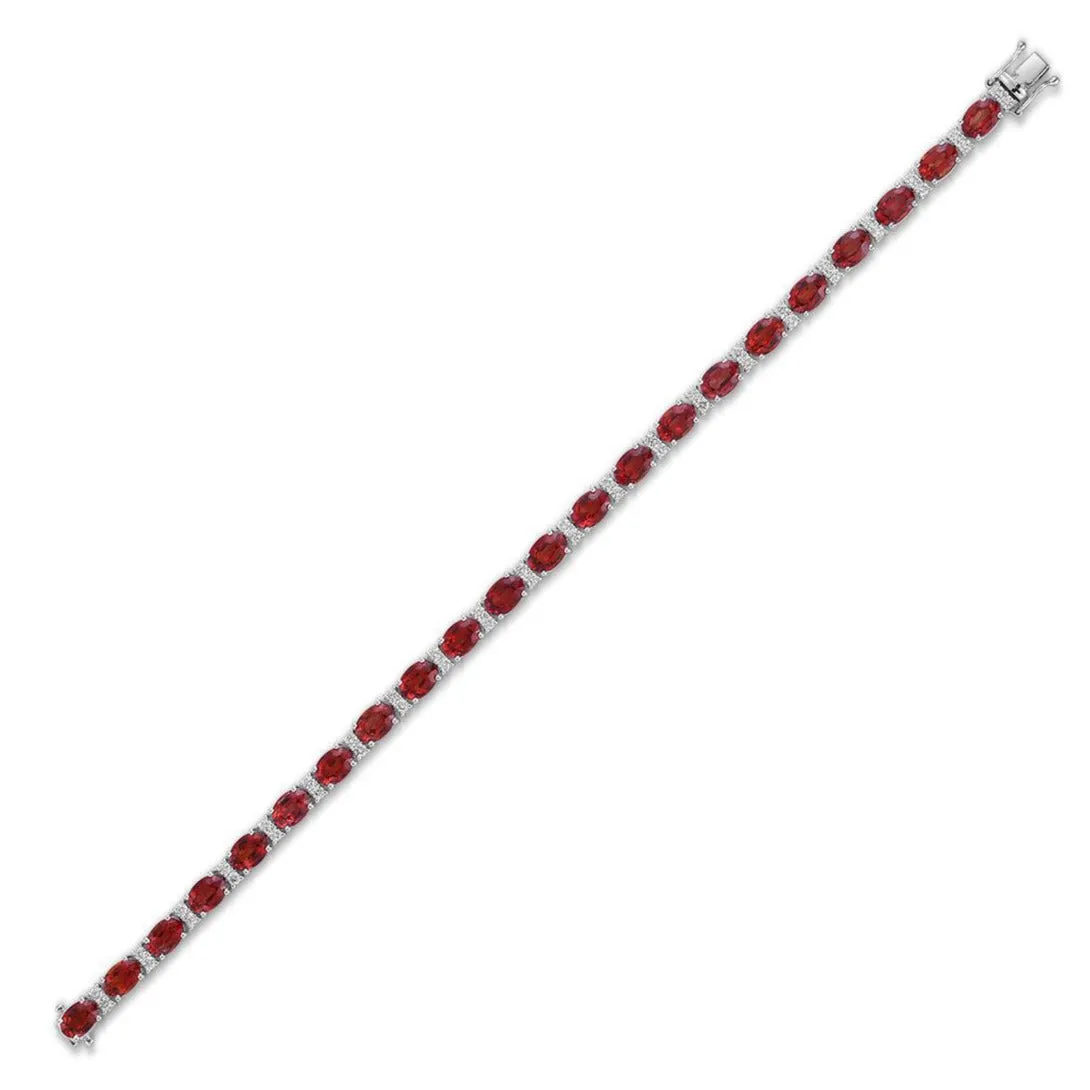Orange Sapphire Oval Stone & Diamond Tennis Bracelet