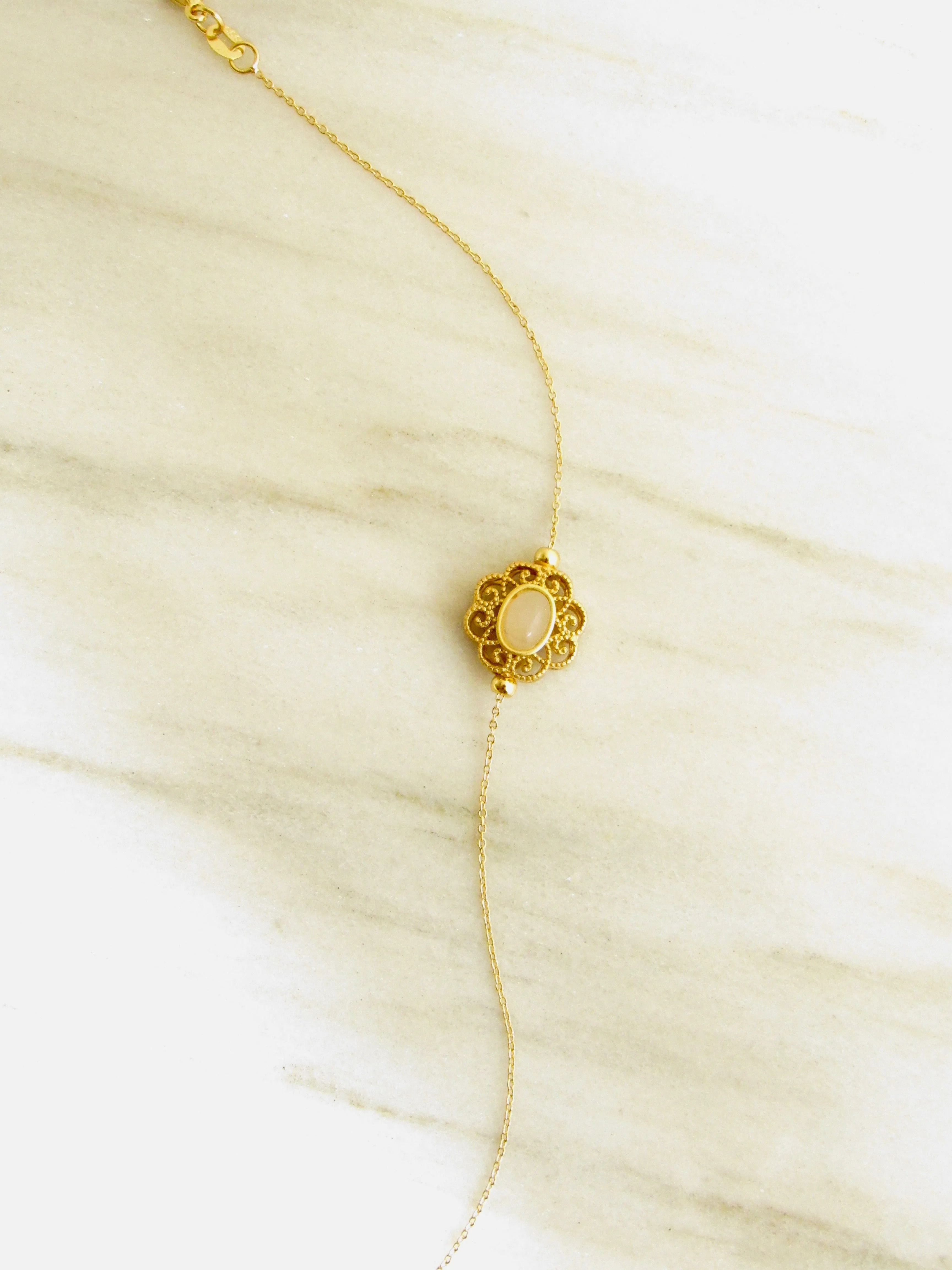 Oriental Floral Oval Jade Gold Bracelet