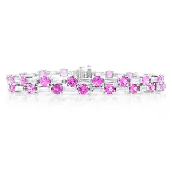 Oscar Heyman Platinum 9.96ctw Pink Sapphire Boolean Diamond Bracelet - 804699