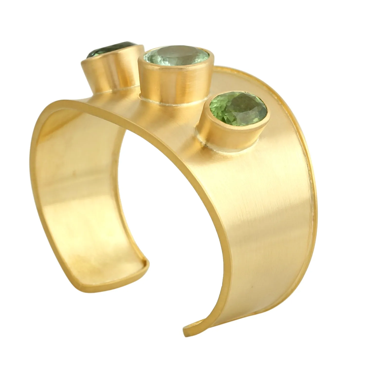 Oval Cut Green Tourmaline Gemstone In 18K Yellow Gold Cuff Bracelet Jewelry