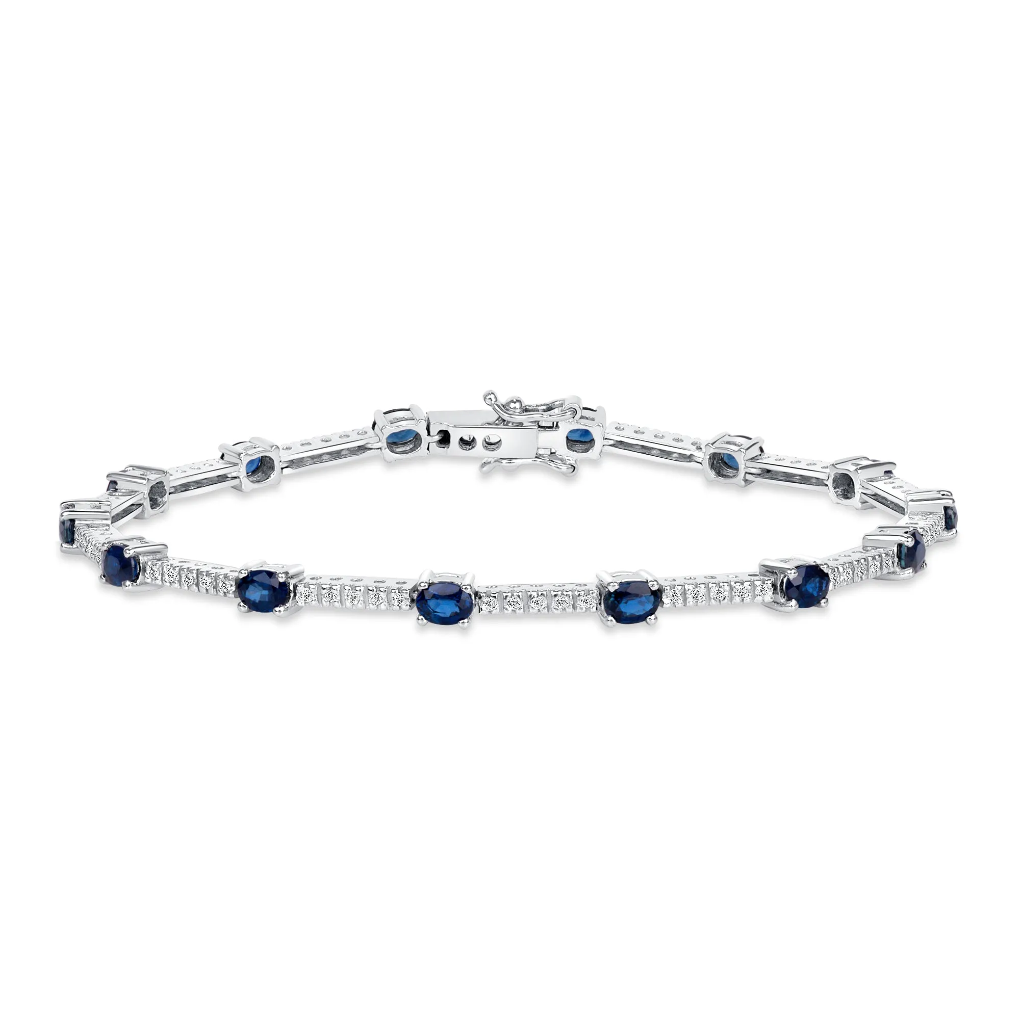 Oval shaped Blue Sapphire and Diamond Bracelet, 18k White Gold