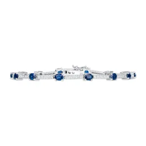 Oval shaped Blue Sapphire and Diamond Bracelet, 18k White Gold
