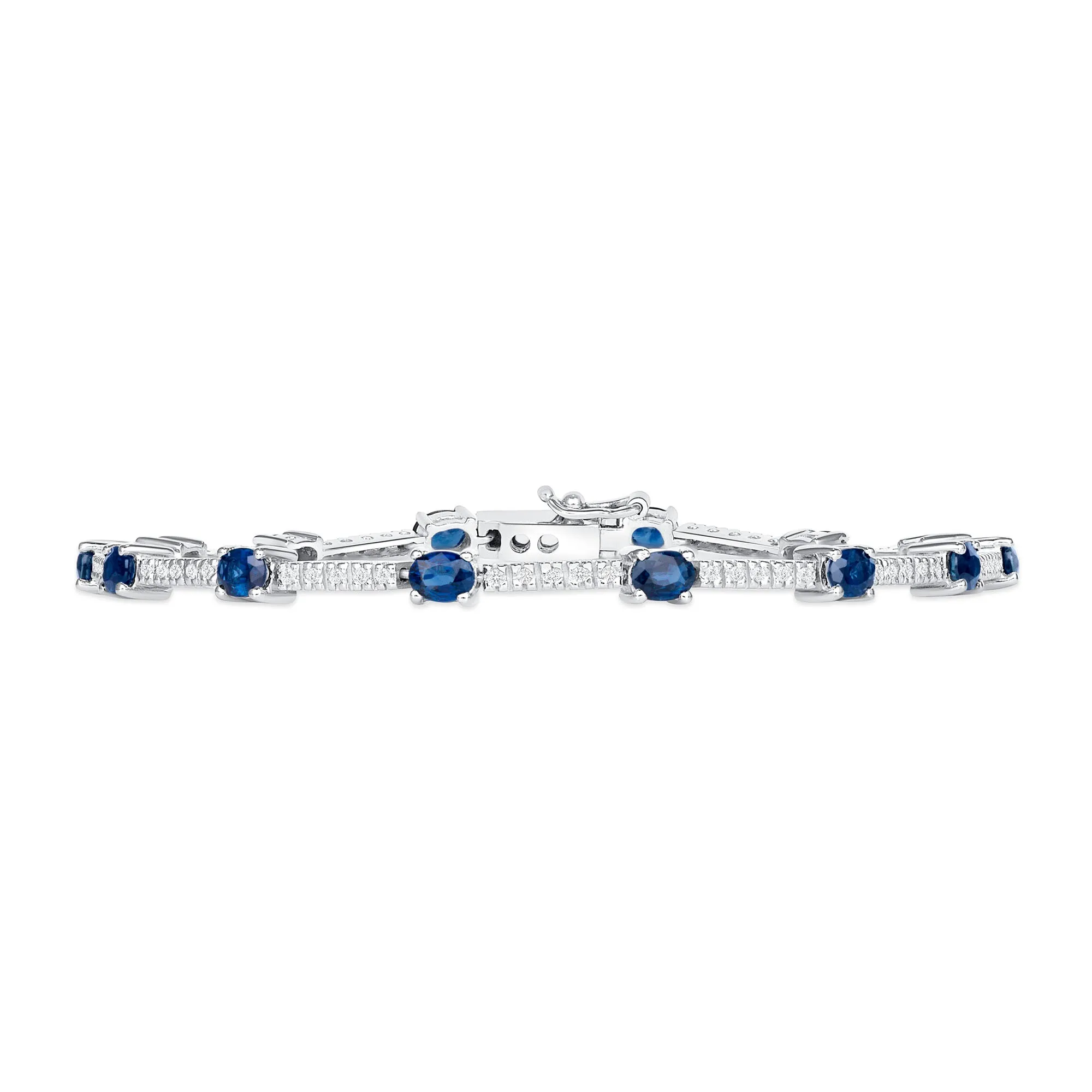 Oval shaped Blue Sapphire and Diamond Bracelet, 18k White Gold