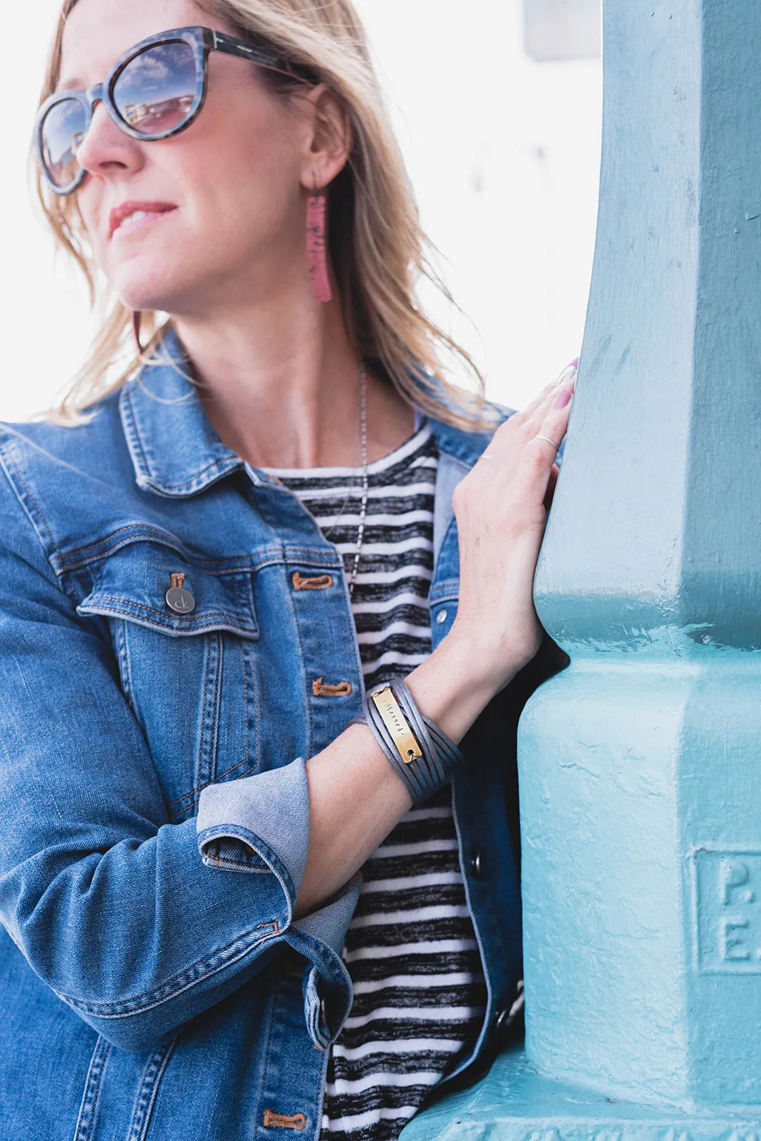 OVERCOMER Leather Double Wrap | Silver Bar Bracelet | Adjustable