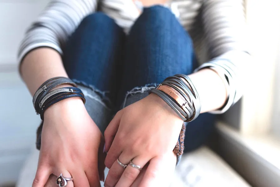 OVERCOMER Leather Double Wrap | Silver Bar Bracelet | Adjustable
