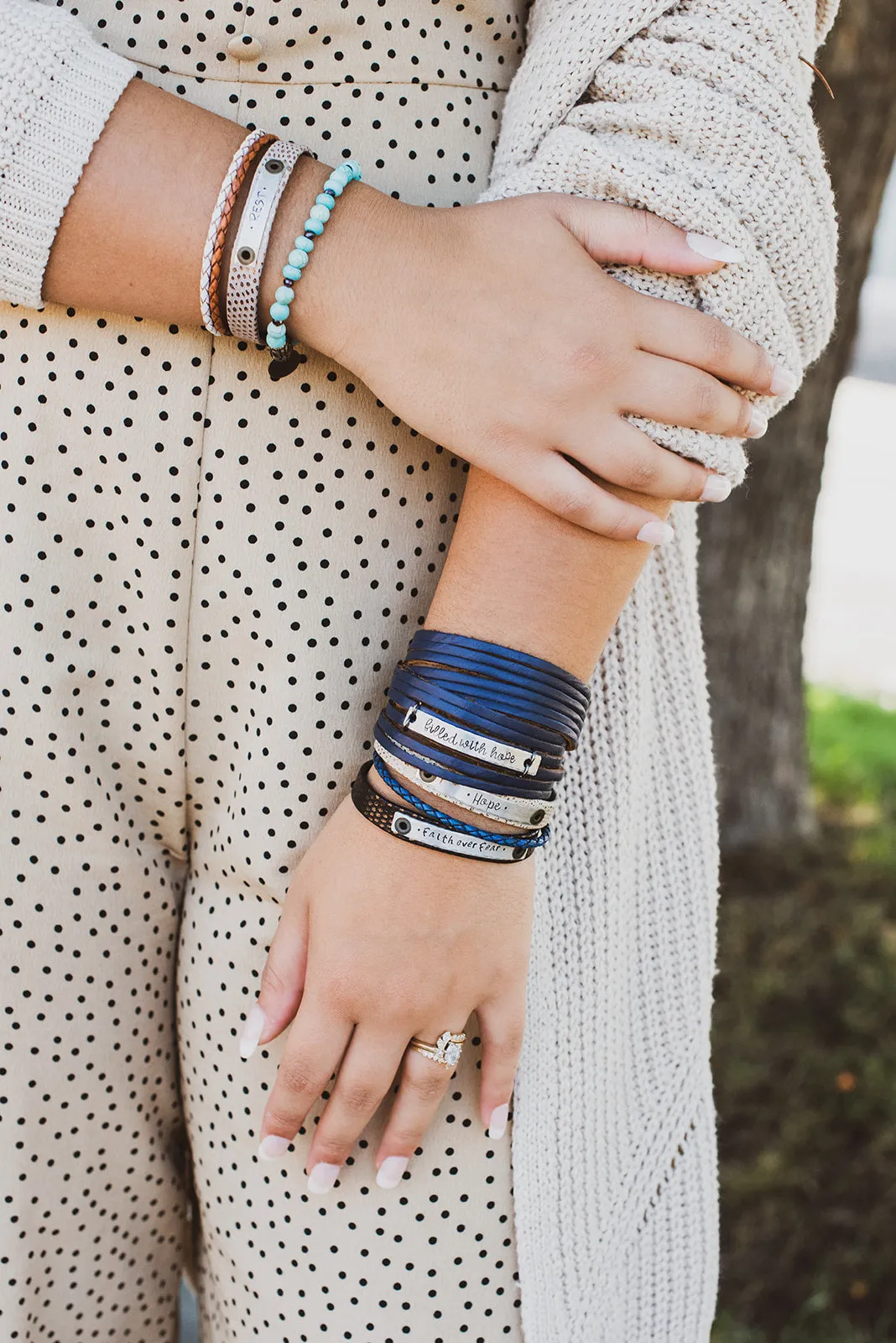 OVERCOMER Leather Double Wrap | Silver Bar Bracelet | Adjustable