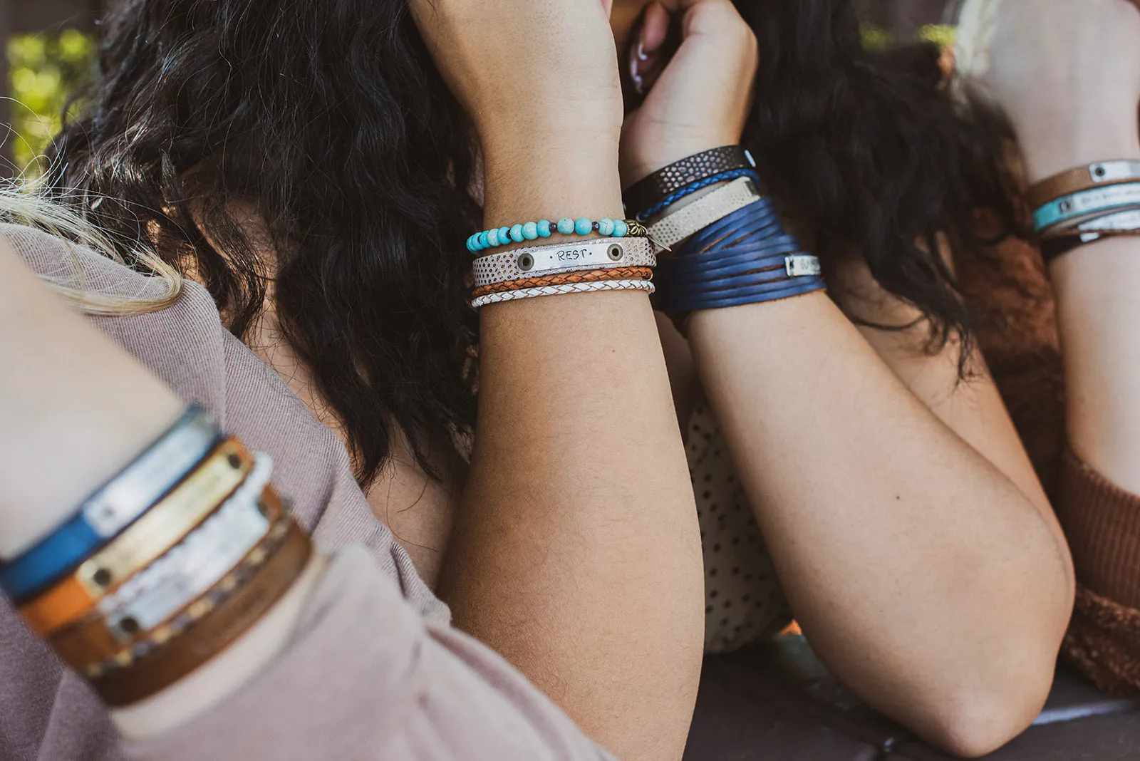 OVERCOMER Leather Double Wrap | Silver Bar Bracelet | Adjustable