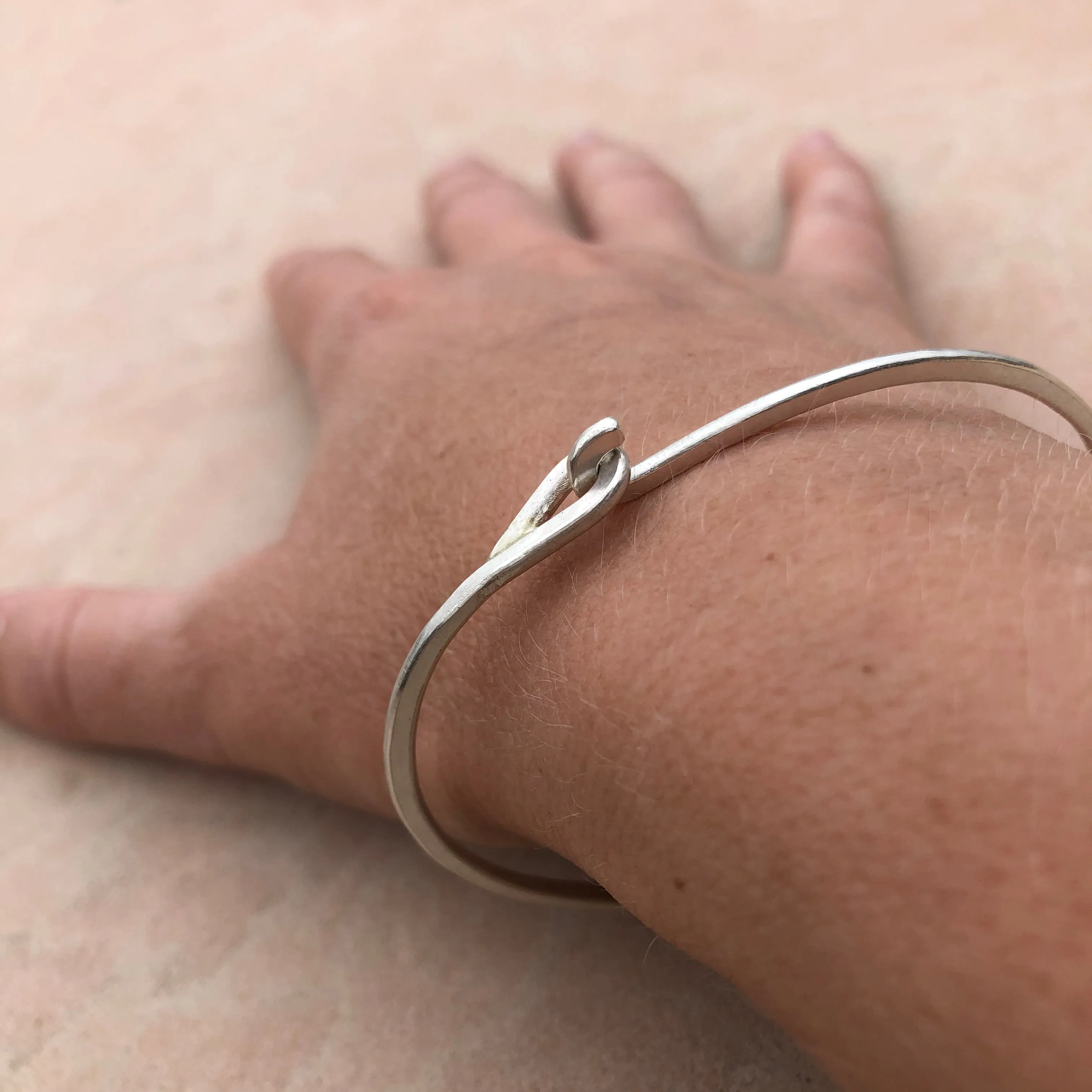 Oxidized sterling silver hammered hook & eye bracelet