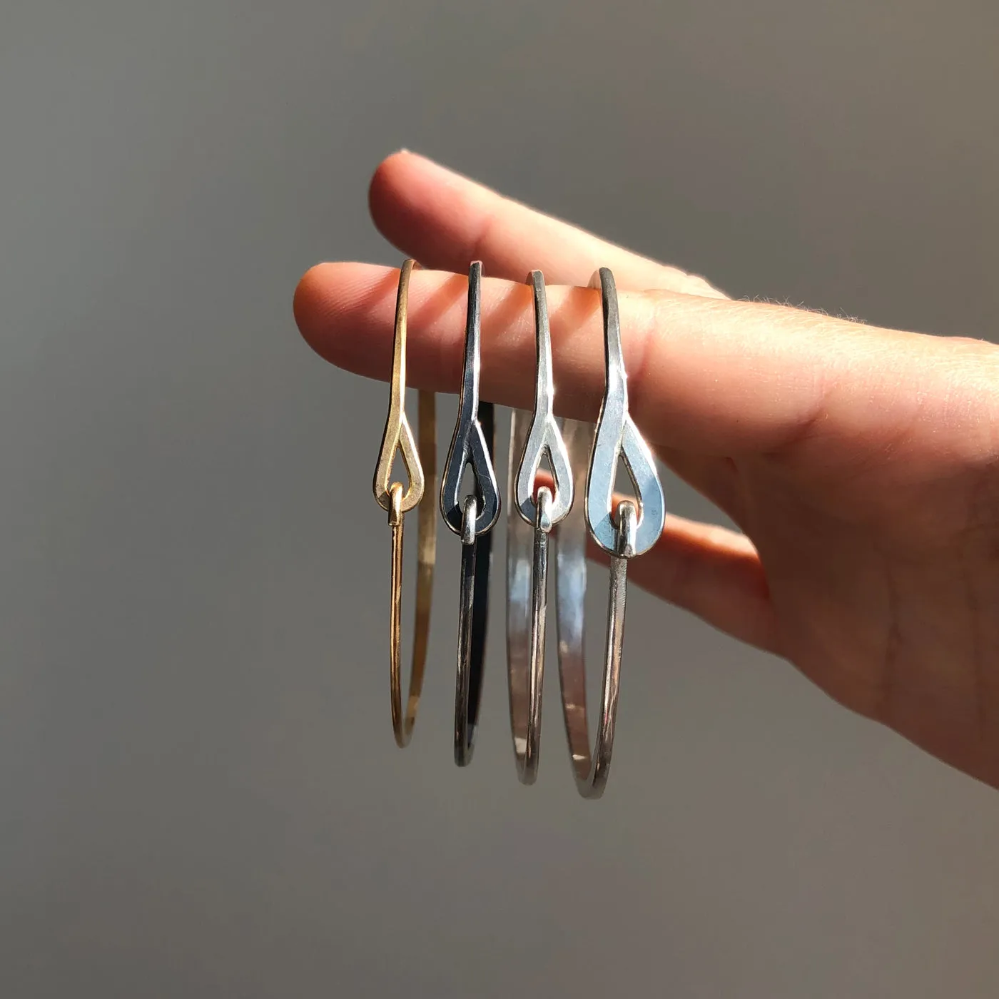 Oxidized sterling silver hammered hook & eye bracelet