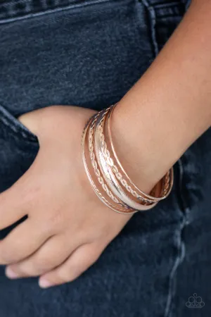 Paparazzi Trophy Texture - Rose Gold Bangle Bracelets