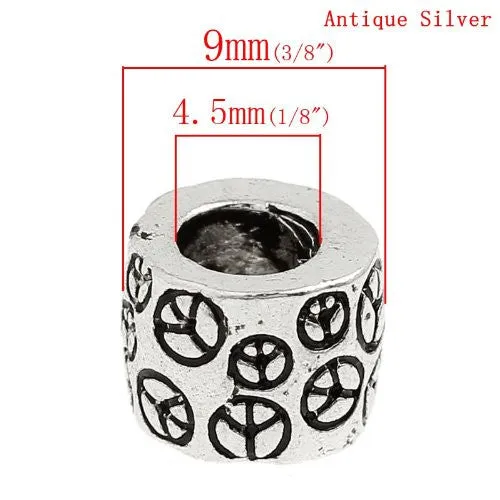 Peace Symbol Charm European Bead Compatible for Most European Snake Chain Bracelet