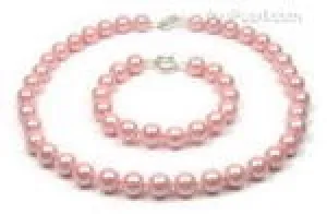 Peach Shell Pearl Necklace & Bracelet Set