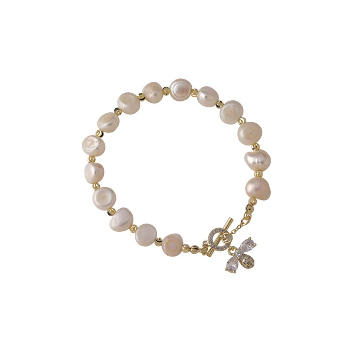 Pearl & Crystal Cubic Zirconia Bee Charm Bracelet