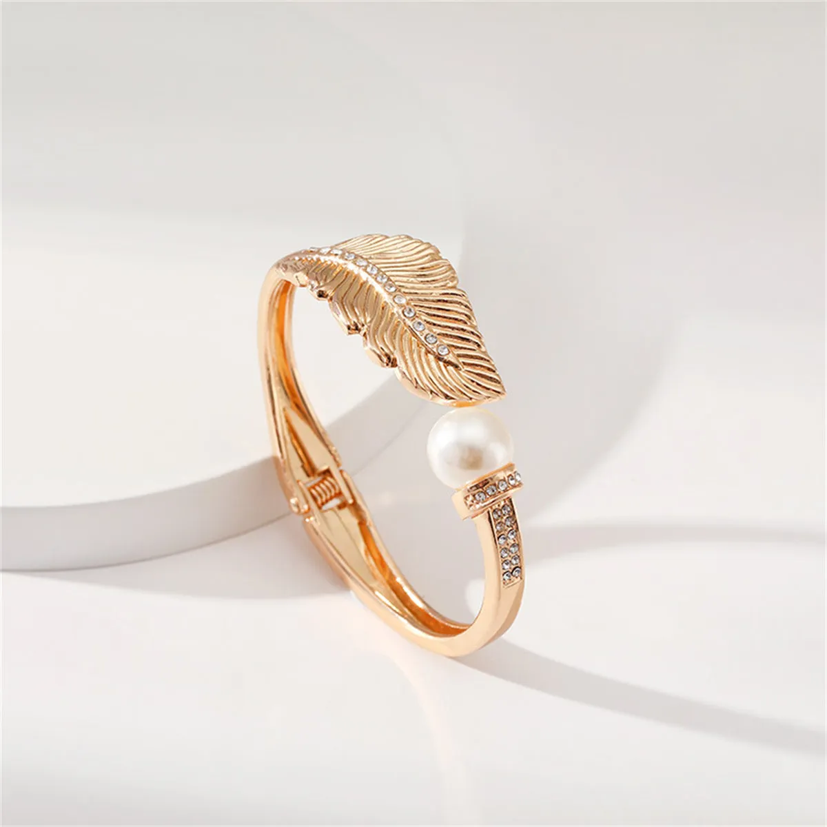 Pearl & Cubic Zirconia Leaf Hinged Bangle