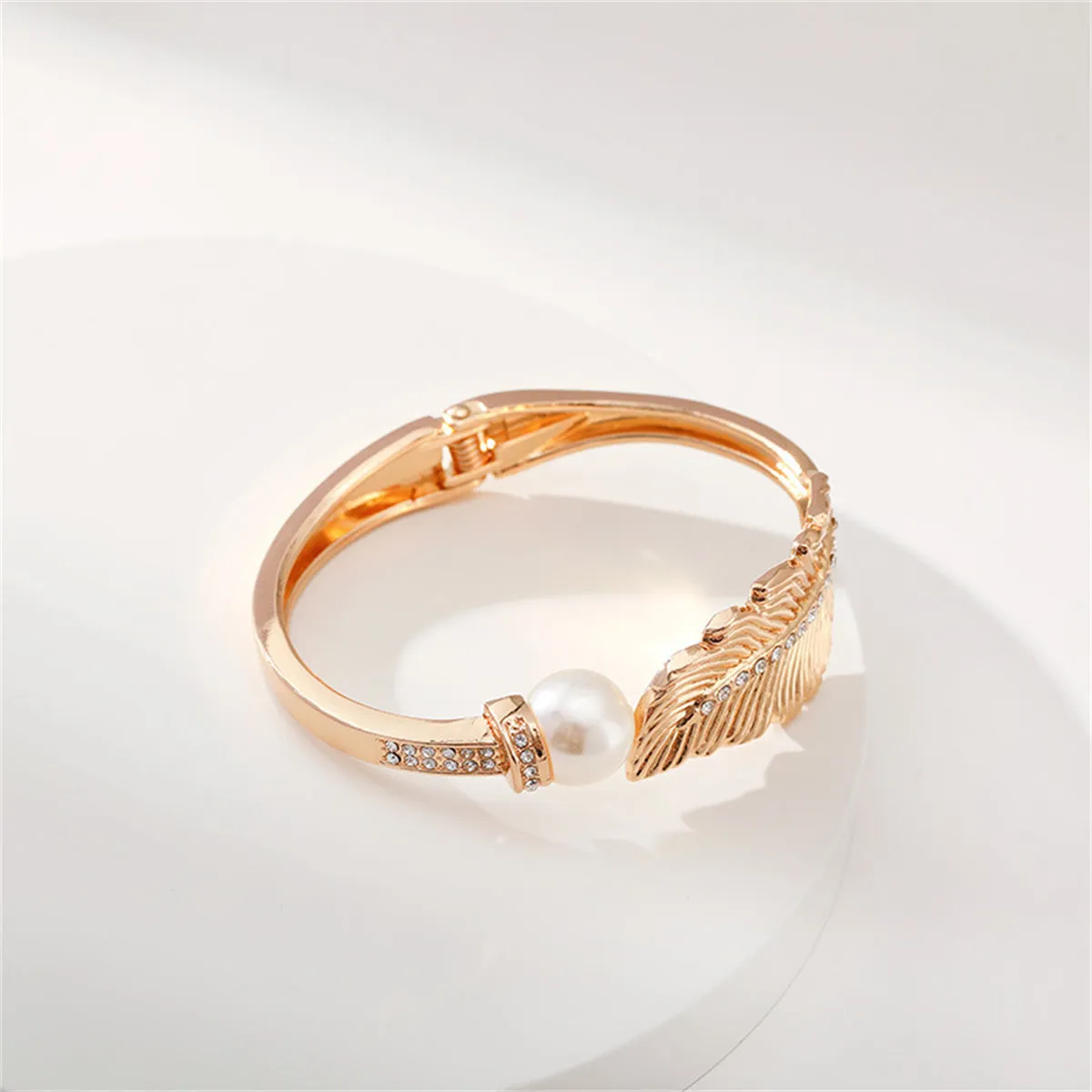 Pearl & Cubic Zirconia Leaf Hinged Bangle