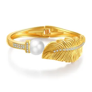 Pearl & Cubic Zirconia Leaf Hinged Bangle