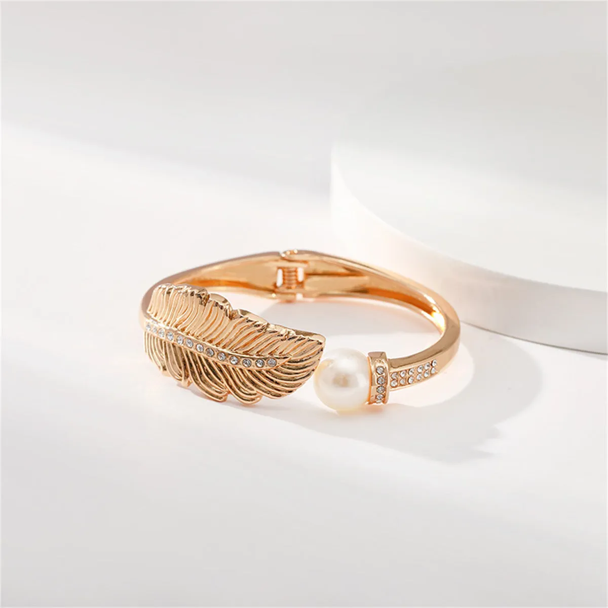 Pearl & Cubic Zirconia Leaf Hinged Bangle