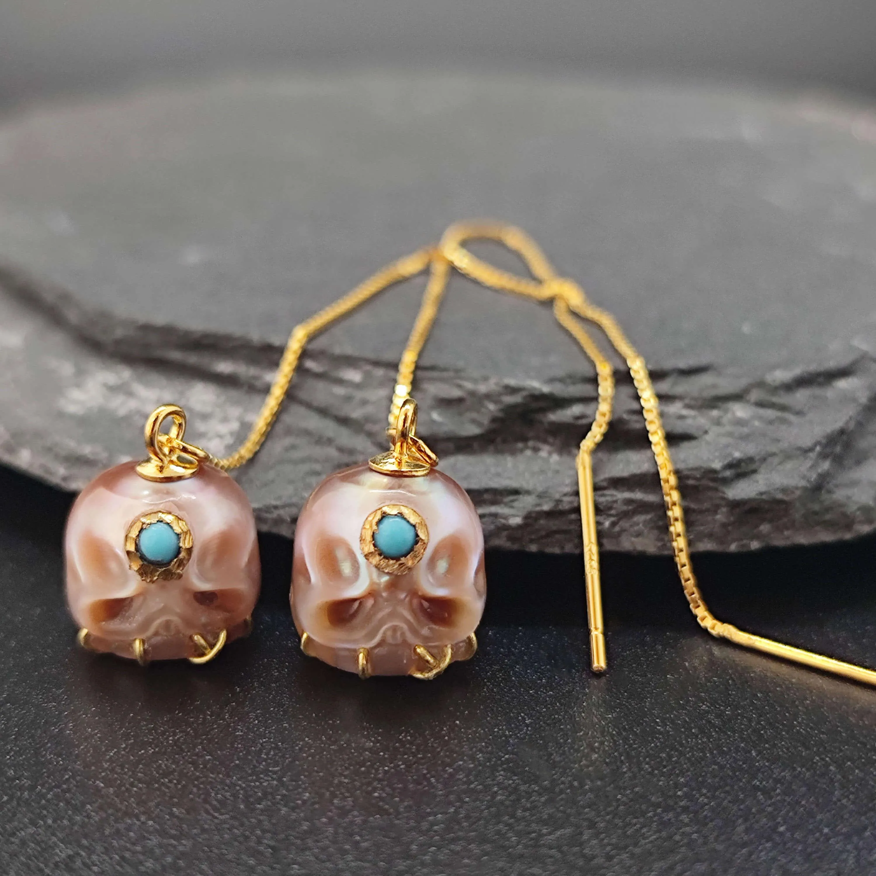 Pearl Carved Śmaśana Threader Earrings