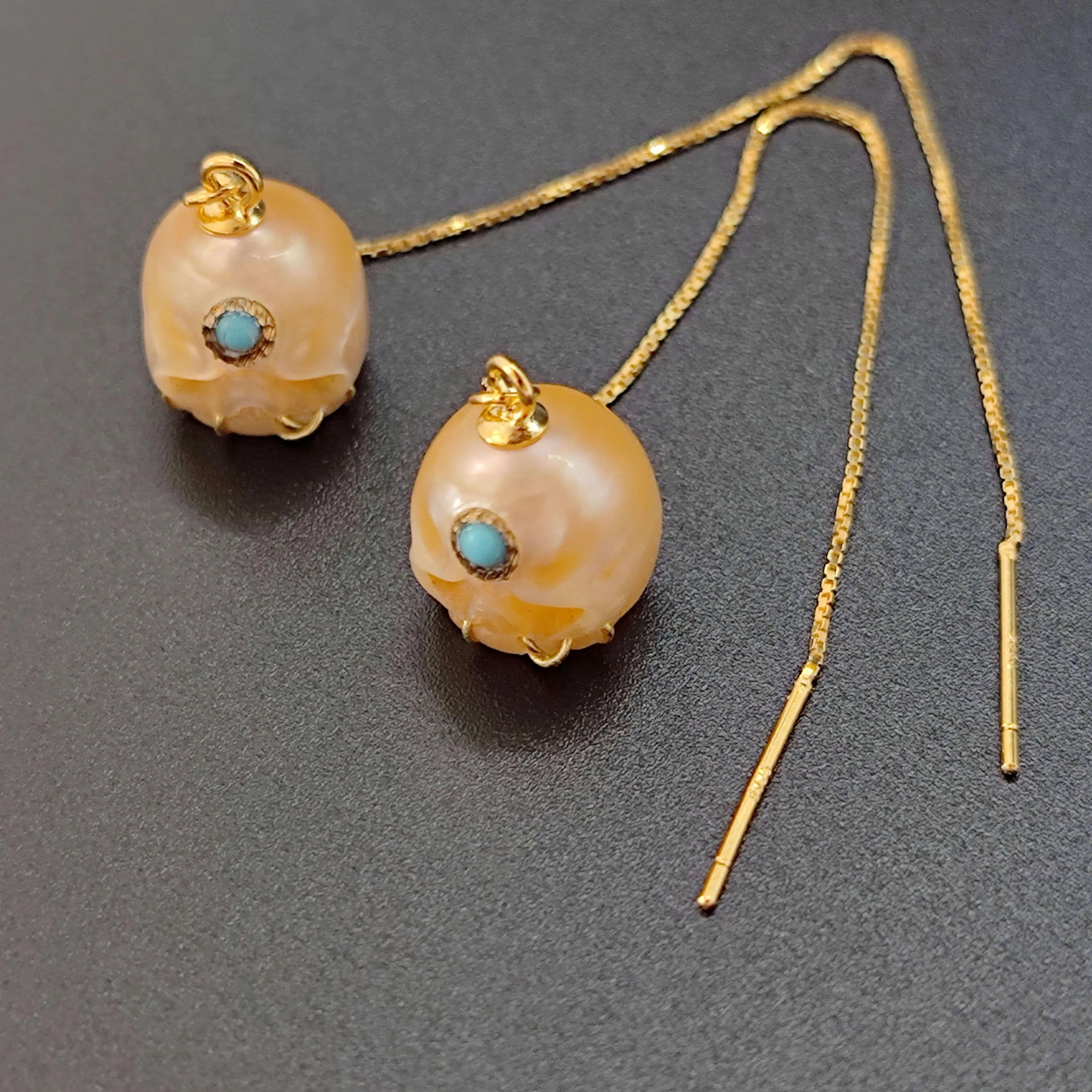 Pearl Carved Śmaśana Threader Earrings
