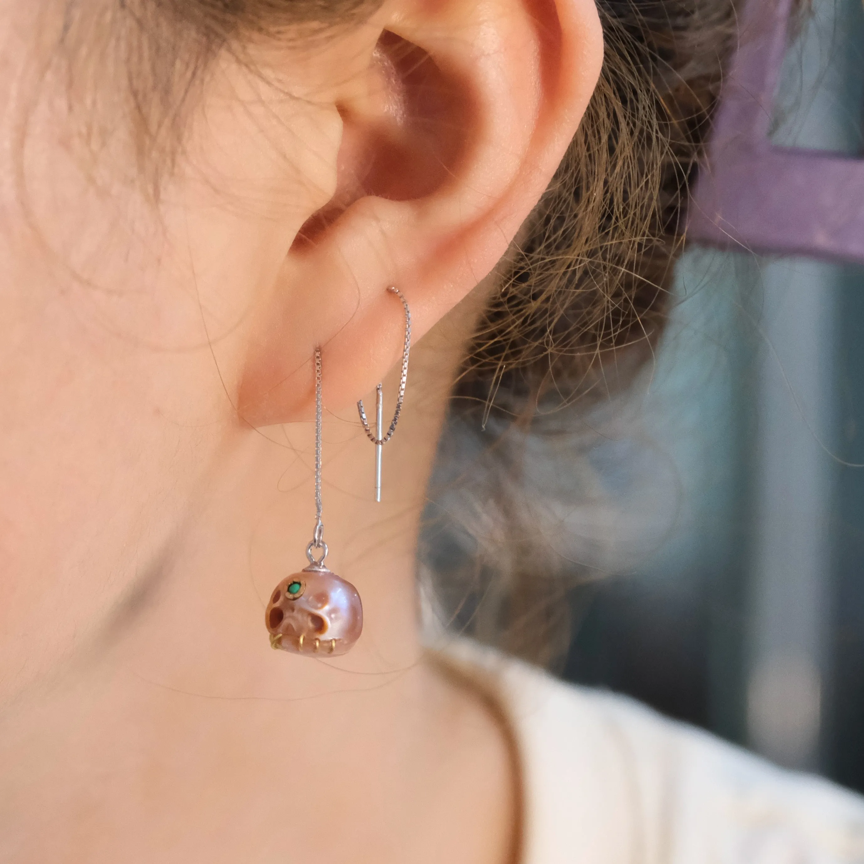 Pearl Carved Śmaśana Threader Earrings